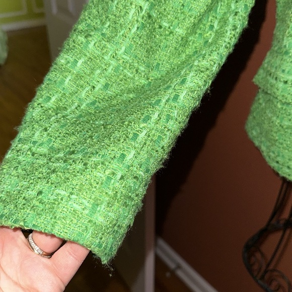 Zara Double Breasted Textured Weave Tweed Blazer Jacket Green - Picture 2 of 5